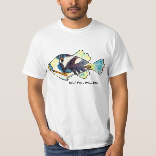自己の魚、健康な魚の漫画のTシャツ Tシャツ (正面)
