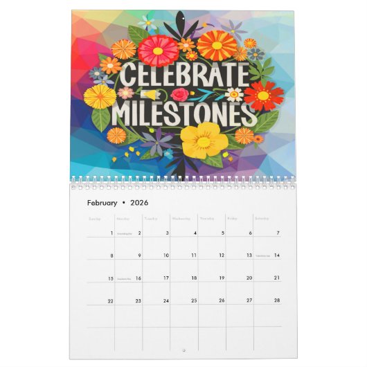 自己ゴール引用文クラシックBOHOをテーマにした年 カレンダー (2月 2026)