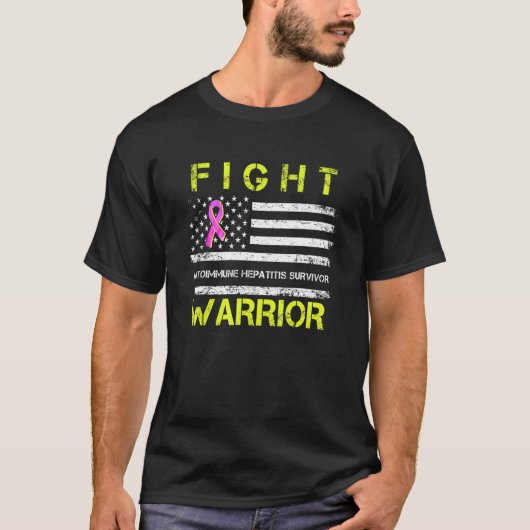 自己免疫性肝炎生存者戦士アメリカ国旗 Tシャツ (正面)