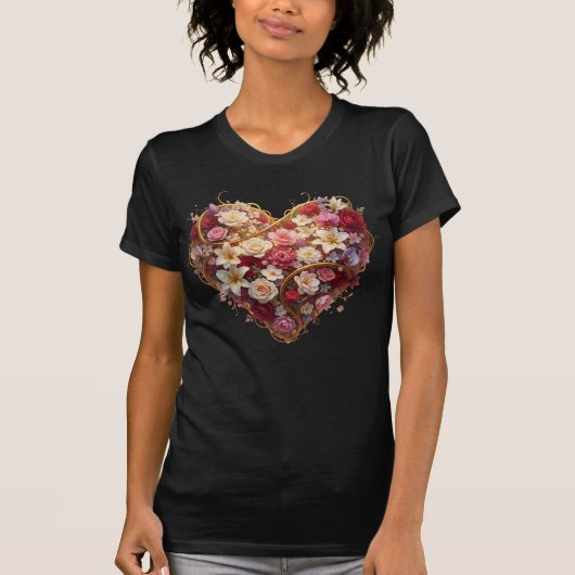 自己愛、フローラルハート、花の芸術、女性的な雰囲気 Tシャツ (正面)