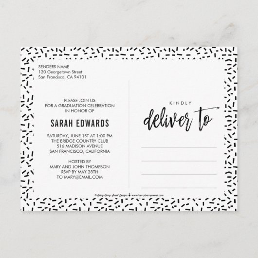 自慢のブラシ付き卒業式はがき インビテーションポストカード (裏面)