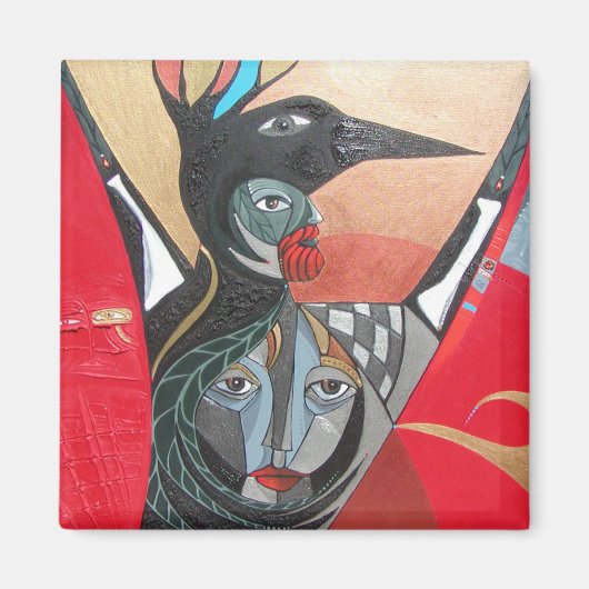 自慢の声を上げる絵画 マグネット (正面)