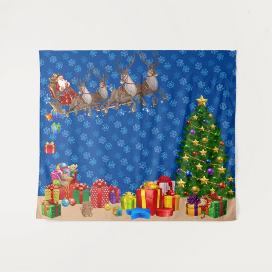 自撮り写真クリスマスサンタギフトドロップ タペストリー (正面(横))