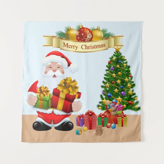 自撮り写真クリスマスサンタツリーキッズバックグラウンド タペストリー (正面)