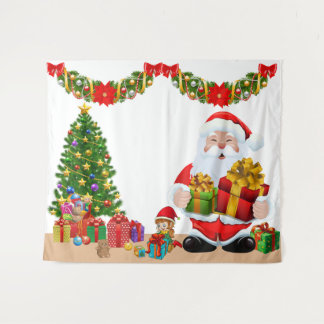 自撮り写真クリスマスサンタツリーキッズパーティー タペストリー