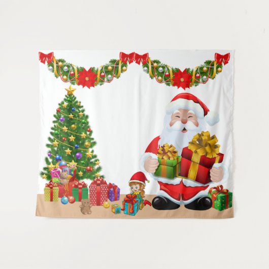 自撮り写真クリスマスサンタツリーキッズパーティー タペストリー (正面(横))