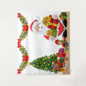 自撮り写真クリスマスサンタツリーキッズパーティー タペストリー (正面)