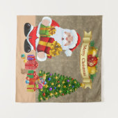 自撮り写真クリスマスサンタツリーキッズ タペストリー (正面(横))