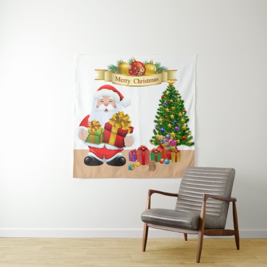自撮り写真クリスマスサンタツリーパーティー背景 タペストリー (インサイチュ)
