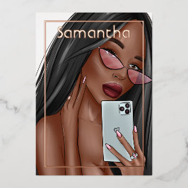 自撮り女の誕生日パーティー 箔招待状