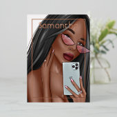 自撮り女の誕生日パーティー 箔招待状 (立ち正面)