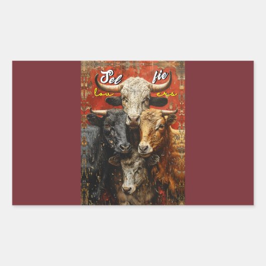 自撮り好き牛 長方形シール (正面)