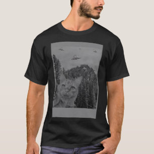 自撮り猫ミームUFO目撃エイリアンヴィンテージポスター Tシャツ