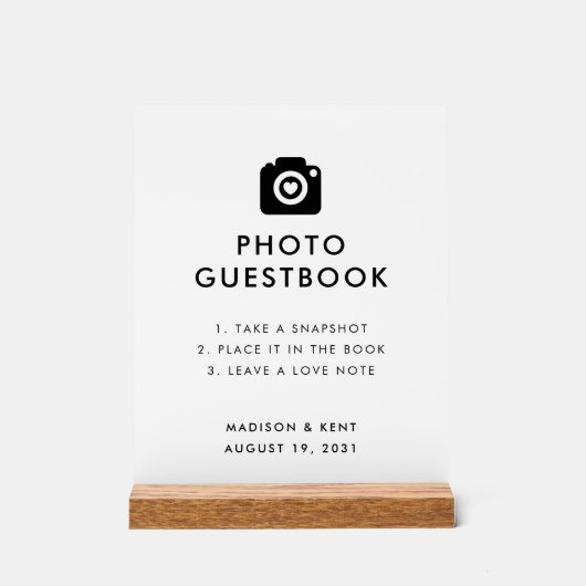 自撮り白の写真結婚ゲストブックのスナップ アクリルサイン (正面)