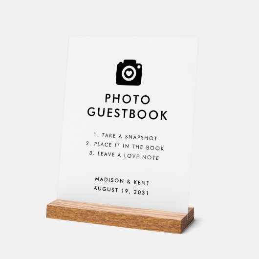 自撮り白の写真結婚ゲストブックのスナップ アクリルサイン (傾斜)