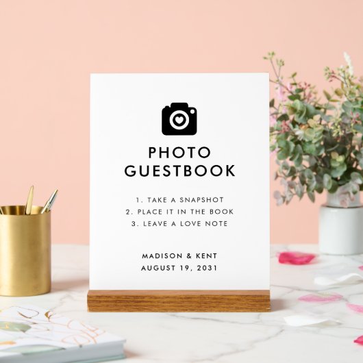 自撮り白の写真結婚ゲストブックのスナップ アクリルサイン (ウェディング)