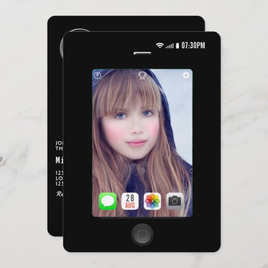 自撮り誕生日パーティーの写真 招待状 (正面/裏面)