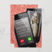 自撮り電話フォト10代の若者ピンクガール誕生日 招待状 (正面/裏面)