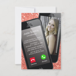 自撮り電話フォト10代の若者ピンクガール誕生日 招待状