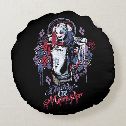 自殺の分隊は|ハーレークウィン落書きにインクをしみ込ませました ラウンドクッション (裏面)