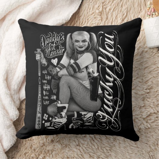 自殺の分隊|ハーレークウィンのタイポグラフィの写真 クッション (ブランケット)