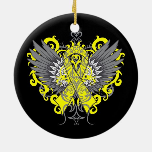 自殺の防止の認識度の翼 セラミックオーナメント (裏面)