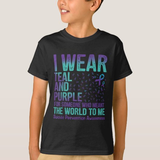 自殺予防のためにティール+パープルを身に着けます Tシャツ (正面)