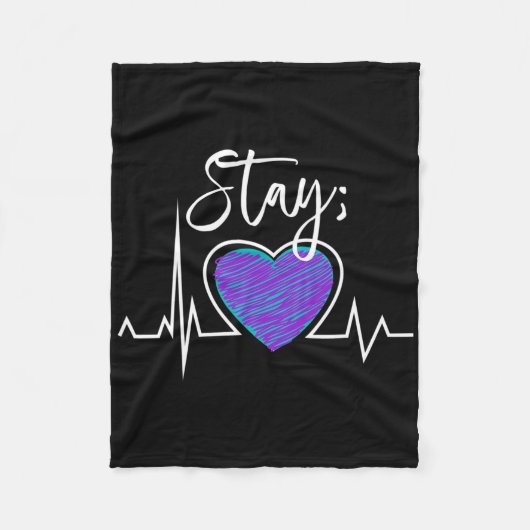 自殺予防意識 ハートビート セミコロン S フリースブランケット (正面)