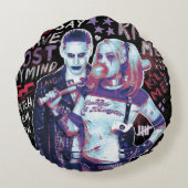 自殺班 |ジョーカー&ハーレータイポグラフィ写真 ラウンドクッション (裏面)