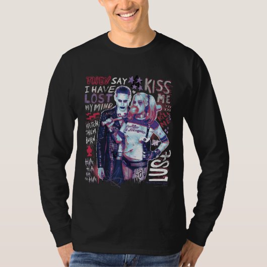 自殺班 |ジョーカー&ハーレータイポグラフィ写真 Tシャツ (正面)