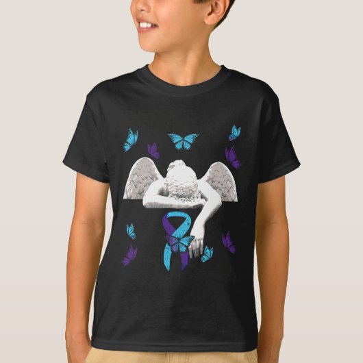 自殺認識度エンジェルリボン蝶 Tシャツ (正面)