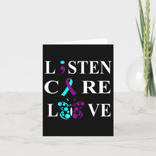 自殺認識度セミコロン紫ティール（緑がかった色）リボンGif カード (正面)