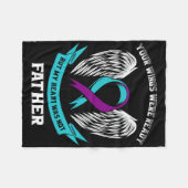 自殺認識度パパティール（緑がかった色）と紫リボン損失 フリースブランケット (正面(横))