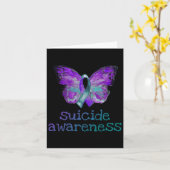 自殺認識度紫ティール(緑がかった色)蝶セミコロン カード (黄色い花)