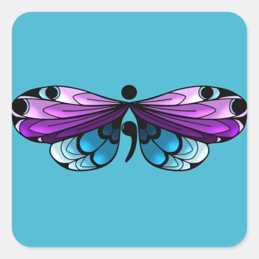 自殺認識度蝶セミコロンのステッカー スクエアシール (正面)