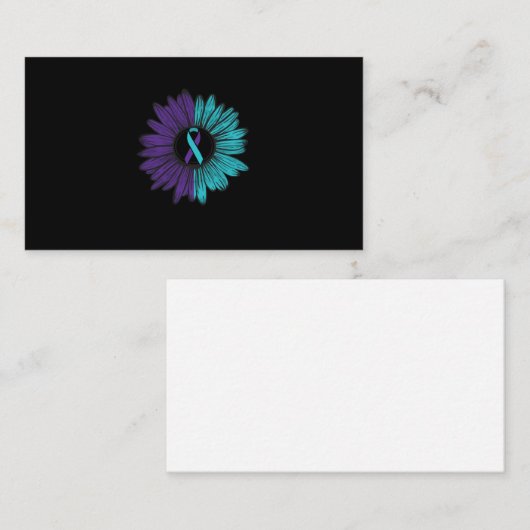 自殺防止ひまわりティール（緑がかった色）紫 名刺 (正面/裏面)