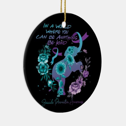 自殺防止ひまわり象ティール（緑がかった色）紫 セラミックオーナメント (右)