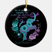 自殺防止ひまわり象ティール（緑がかった色）紫 セラミックオーナメント (正面)