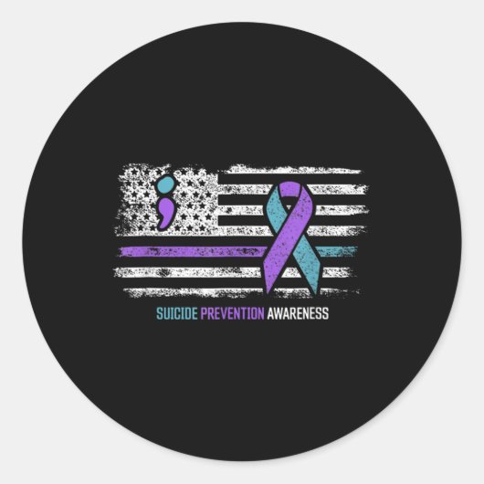 自殺防止アメリカ国旗の自殺認識度 ラウンドシール (正面)