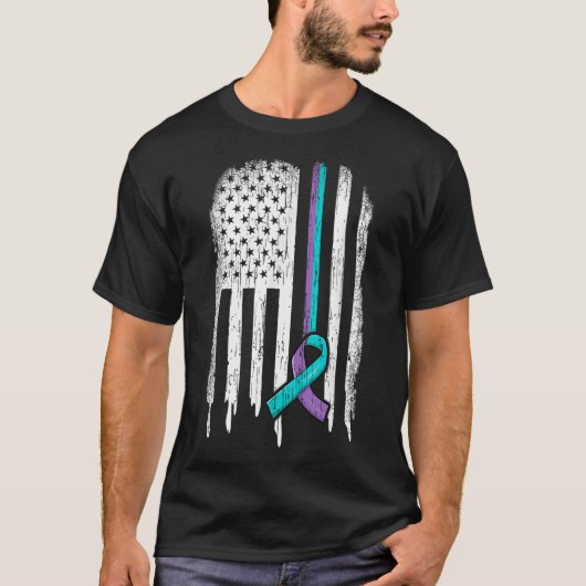 自殺防止シャツUsa国旗のリボン自殺S Tシャツ (正面)