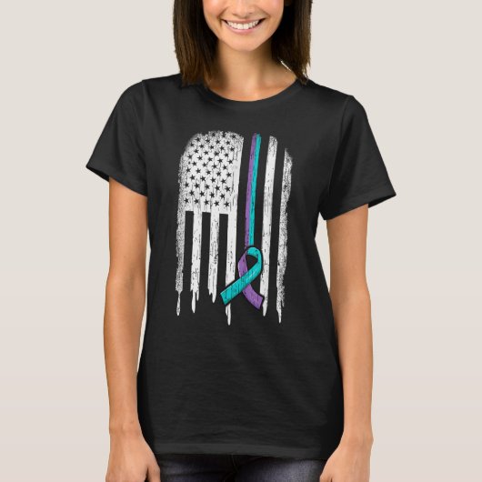 自殺防止シャツUsa国旗のリボン自殺S Tシャツ (正面)