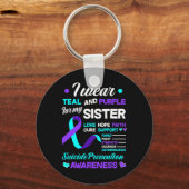 自殺防止リボンI衣服ティール（緑がかった色）及び紫F キーホルダー (正面)