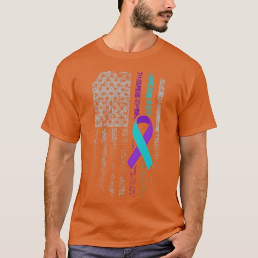 自殺防止啓発アメリカ国旗リボン Tシャツ (正面)
