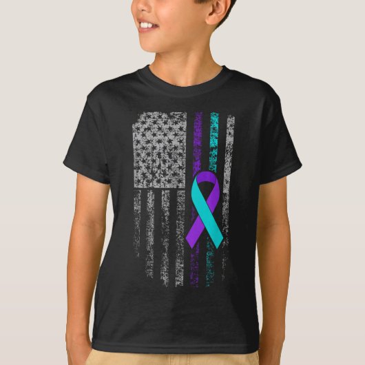 自殺防止啓発アメリカ国旗リボン Tシャツ (正面)