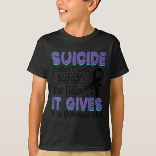 自殺防止啓発 ティール+パープル リボン Tシャツ (正面)
