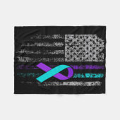 自殺防止認識度アメリカ国旗のリボン フリースブランケット (正面(横))