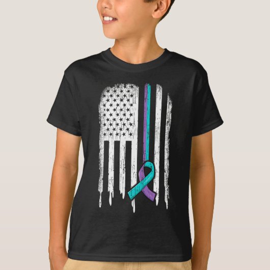 自殺防止認識度アメリカ国旗のリボン Tシャツ (正面)