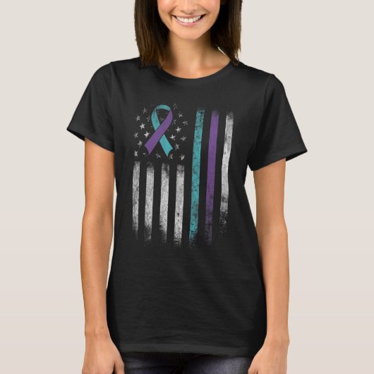 自殺防止認識度アメリカ国旗のリボン Tシャツ (正面)