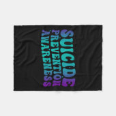 自殺防止認識度グルービーティール(緑がかった色)パープルリ フリースブランケット (正面(横))