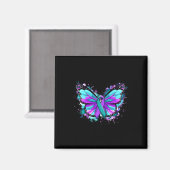 自殺防止認識度ティール（緑がかった色）パープルリボンブ マグネット (正面/裏面)